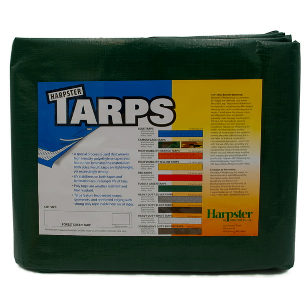 Large Tarpaulin in Multiple Sizes Tarps Medium Duty Waterproof 12 x 16 Ground Tent Trailer Cover 6 oz/Sq Yd Green 